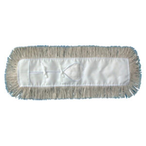 A 24" LAUNDERABLE DUST MOP HEADuns1324 featuring a rectangular design with white fringes and a central white cloth strip.