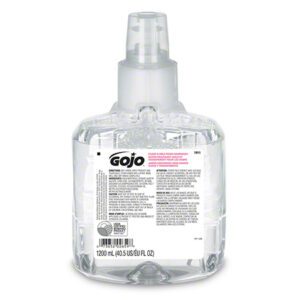 A 1200 mL refill of GOJO Clear & Mild fragrance-free foam handwash with a white label and pump dispenser.